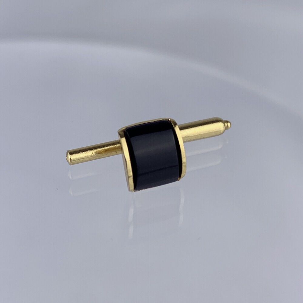 Single Curved Onyx 10k Gold Plated Tuxedo Shirt Dress Stud Rectangle Vintage O1